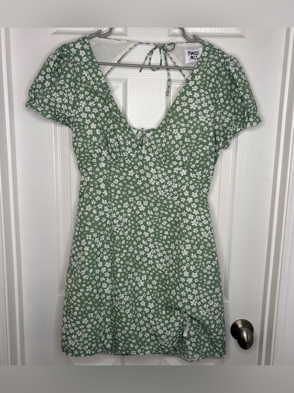 Princess Polly Green Floral Tie-Back Mini Dress